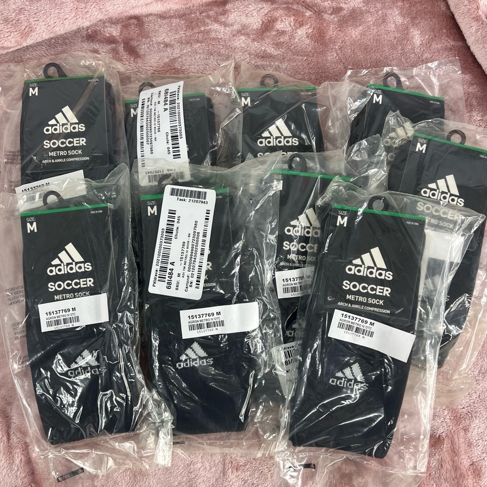 Adidas Soccer Metro Socks, Black, size medium, 9 pairs, Arch & Ankle Compression